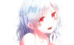  817nono bare_shoulders blue_hair blush collarbone face fang nude open_mouth red_eyes remilia_scarlet short_hair simple_background solo touhou vampire 