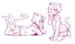  animal_ears blush cat_ears cat_tail chin_rest covering_mouth hijiri_rei idolmaster idolmaster_cinderella_girls kneeling looking_at_viewer lying monochrome multiple_girls no_shoes oversized_clothes shirasaka_koume skirt tail tail_wagging thigh-highs thighhighs 