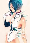  absurdres ayanami_rei bandage bandages bare_shoulders blue_hair finger_to_mouth highres iwai_ryou neon_genesis_evangelion plugsuit red_eyes solo 