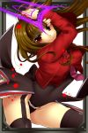  black_legwear blood blood_stain brown_hair character_request frame garter_straps konno_rei lowres mammon red_eyes showgirl_skirt stakes_of_purgatory thigh-highs thighhighs umineko_no_naku_koro_ni zettai_ryouiki 