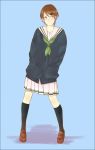  1girl aida_riko brown_hair hair_ornament hairclip highres kuroko_no_basuke school_uniform short_hair simple_background solo tsuki_(artist) 
