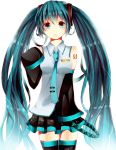  aqua_eyes aqua_hair detached_sleeves hatsune_miku long_hair necktie simple_background skirt sleeves_past_wrists solo thigh-highs thighhighs twintails very_long_hair vocaloid white_background yuippe 