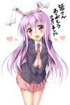  :d animal_ears blush bunny_ears hands_together heart long_hair open_mouth pink_hair piromizu rabbit_ears red_eyes reisen_udongein_inaba skirt smile solo touhou translated 