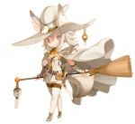  animal_ears breasts broom cape grey_eyes hat holding original ran_system silver_eyes silver_hair simple_background smile solo thigh-highs thighhighs white_background white_legwear witch witch_hat 