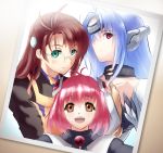  aqua_eyes blue_hair brown_hair glasses kos-mos m.o.m.o. multiple_girls negresco photo photo_(object) pink_hair red_eyes rimless_glasses shion_uzuki xenosaga yellow_eyes 