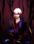  1boy amore1989 blindfold command_spell dark_persona emiya_kiritsugu fate/zero fate_(series) hand_on_another&#039;s_face ribbon scarf solo stole white_hair yellow_eyes 