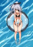  ball beachball bikini eyepatch from_above infinite_stratos innertube laura_bodewig long_hair ponytail shougo silver_hair swimsuit yellow_eyes 