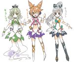  bad_id blue_eyes brown_eyes brown_hair green_eyes green_hair hand_on_hip heartcatch_precure! hips magical_girl mononobe_no_futo multiple_girls parody precure ringetsumon silver_hair skirt smile soga_no_tojiko touhou toyosatomimi_no_miko wink 