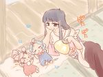  baby black_hair closed_eyes eyes_closed fan fujiwara_no_mokou grey_eyes hair_ribbon houraisan_kaguya kamishirasawa_keine komaku_juushoku lying multiple_girls on_back pillow pink_hair ribbon shirt silver_hair skirt touhou 