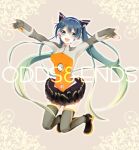  aqua_hair blue_eyes gradient_hair hatsune_miku headphones kneeling kuromame long_hair multicolored_hair odds_&amp;_ends_(vocaloid) open_mouth outstretched_arms project_diva_f skirt solo spread_arms thigh-highs thighhighs title_drop twintails very_long_hair vocaloid 