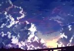  1girl bird bridge cloud clouds condensation_trail nodata original sky solo sunset tame tree 