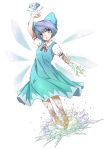  absurdres blue_eyes blue_hair blush bow cirno diamond gem hair_bow highres ice ice_wings natsume_riu open_mouth short_hair short_sleeves simple_background solo touhou wings 