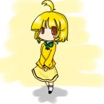  ahoge blonde_hair brown_eyes chibi child curly_hair flandre495 golden_hair kneehighs kulche loco_roco locoroco personification short_hair sidebangs yellow 