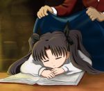  blanket book bow brown_hair closed_eyes colored covering drawfag eyes_closed fate/stay_night fate/zero fate_(series) father_and_daughter hair_bow head_out_of_frame open_book sleeping tohsaka_rin tohsaka_tokiomi toosaka_rin toosaka_tokiomi twintails work_in_progress young 