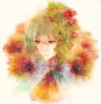  ascot azure_starblue bust flower green_hair hair_ornament kazami_yuuka red_eyes solo sunflower touhou 