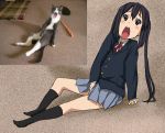  cat k-on! nakano_azusa open_mouth reference_photo school_uniform skirt socks watanore 