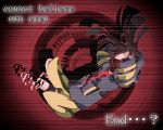  black_hair ene_(kagerou_project) engrish gas_mask headphone_actor_(vocaloid) hoodie long_hair ranguage red_eyes solo twintails vocaloid 