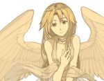  blonde_hair dress ehekatl_of_luck elona god goddess monochrome rueken smile wings 