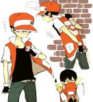  1boy baseball_cap black_hair child fingerless_gloves gloves hat headwear_removed holding holding_poke_ball pikachu poke_ball pokemon pokemon_(creature) pokemon_(game) pokemon_rgby red_(pokemon) red_(pokemon)_(classic) tomtomjm 