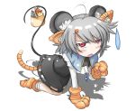  ahoge all_fours animal_ears basket blush capelet fang flat_gaze gem grey_hair hair_ornament hairclip hat jewelry kemonomimi_mode looking_at_viewer mouse mouse_ears mouse_tail mystia_lorelei mystia_lorelei_(bird) nazrin necklace open_mouth paws pendant red_eyes shirt short_hair skirt skirt_set solo sugi222 sweatdrop tail tiger_ears tiger_paws tiger_tail touhou 