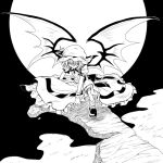  bat_wings dress frilled_dress frills full_moon hair_over_eyes kazawa_(tonzura-d) mob_cap monochrome moon remilia_scarlet touhou wings 