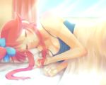  bare_shoulders bed blanket blush breasts camisole cleavage closed_eyes eyes_closed fuuro_(pokemon) hair_ornament naoto_(yandereheaven) on_side payot pillow pokemon pokemon_(game) pokemon_bw red_hair redhead sleeping solo strap_slip sunbeam sunlight under_covers window 