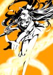  aino_minako bishoujo_senshi_sailor_moon bow gloves hair_bow half_updo highres long_hair magical_girl monochrome open_mouth orange_(color) orange_background raion. sailor_venus serious shoes skirt solo 