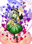  black_legwear full_body gradient green_eyes green_hair hands hat heart highres komeiji_koishi kuronohana open_mouth outstretched_arm perspective pointing pointing_up smile socks solo standing touhou zoom_layer 