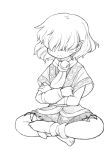  arm_warmers blush_stickers crossed_arms hair_over_eyes indian_style mizuhashi_parsee monochrome pointy_ears scarf short_hair simple_background sitting solo sotto touhou white_background 