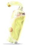  blonde_hair bottle bottle_cap bottlecap breasts copyright_request green_eyes hair in_container juice kawagoe_pochi long_hair nude open open_mouth solo spilling very_long_hair 