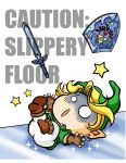  blonde_hair chibi english hat highres ice link male o_o shield slipping star sword the_legend_of_zelda weapon zzzeus 