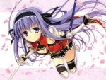  armor fujimori_yuu koikishi_purely_kiss long_hair petals purple_hair seifuku sword thigh-highs violet_eyes weapon yuuki_hagure 