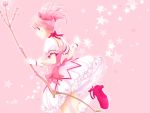  arya_(artist) bow bow_(weapon) bubble_skirt gloves hair_bow kaname_madoka magical_girl mahou_shoujo_madoka_magica pink_eyes pink_hair short_hair short_twintails smile twintails weapon 