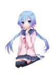  blue_eyes blue_hair long_hair looking_at_viewer school_uniform simple_background skirt solo thigh-highs thighhighs tourmaline twintails vocaloid yayoi_(egoistic_realism) zettai_ryouiki 