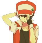  baseball_cap black_hair child fingerless_gloves gloves hat male pokemon pokemon_(game) pokemon_rgby red_(pokemon) red_(pokemon)_(classic) simple_background solo tomtomjm 