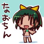  blush_stickers character_name chibi green_hair hand_on_hip hips ikkyuu midorikawa_nao navel open_mouth precure shorts smile_precure! solo translated |_| 