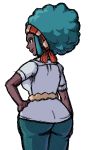  1girl afro aloe_(pokemon) ass belt breasts dark_skin drawfag from_behind green_hair gym_leader hand_on_hip headband hips pokemon pokemon_(game) pokemon_bw short_sleeves solo wide_hips 