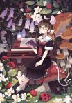  bf._(sogogiching) bird book brown_eyes brown_hair dress flower glasses instrument ladybug mouse_ears mouse_tail mushroom original piano school_uniform tail twintails 
