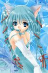  animal_ears anyu blue_eyes blue_hair bubble cat_ears choker copyright_request dress elbow_gloves fish gloves long_hair ribbon sleeveless sleeveless_dress smile solo twintails 