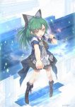  :d absurdres abyss_of_parliament akb0048 artist_name boots dated green_hair heart highres holding microphone north_abyssor open_mouth outstretched_arm plaid smile solo takahashi_minami_(akb0048) yellow_eyes 
