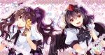  2girls :d black_hair brown_hair camera cellphone chocho_(homelessfox) feathered_wings hat himekaidou_hatate holding long_hair multiple_girls open_mouth phone red_eyes shameimaru_aya smile star tokin_hat touhou twintails wings yellow_eyes 