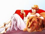  anklet armlet barefoot blonde_hair bracelet fate/zero fate_(series) gilgamesh goblet highres jewelry lion necklace red_eyes toga zattaizm 