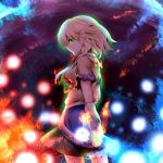  arm_warmers blonde_hair breasts danmaku fire green_eyes highres miki_purasu mizuhashi_parsee pointy_ears scarf short_hair solo torn_clothes touhou 