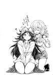  ? bare_legs bird_wings breasts casual cleavage closed_eyes collarbone comb comic contemporary highres insyu kirisame_marisa long_hair long_sleeves monochrome multiple_girls open_mouth petting reiuji_utsuho shirt shorts simple_background smile touhou translated translation_request very_long_hair wings 