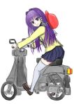  clannad fujibayashi_kyou helmet long_hair maeda_hiromi moped motor_vehicle motorcycle purple_eyes purple_hair school_uniform thigh-highs thighhighs vehicle violet_eyes 