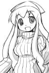  akou_roushi bust hat ikamusume monochrome open_mouth ribbed_sweater shinryaku!_ikamusume smile solo sweater tentacle_hair 