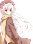  hand_in_pocket hat long_hair maruki_(punchiki) original punchiki red_eyes scarf silver_hair solo white_background 