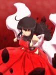 ahoge bare_shoulders black_hair breasts detached_sleeves don9899 floating_rocks hakama japanese_clothes large_breasts leotard long_hair m.u.g.e.n miko nontraditional_miko sendai_hakurei_no_miko sideboob solo touhou wide_sleeves yellow_eyes