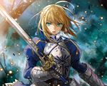 armor blonde_hair fate/stay_night fate/zero green_eyes komecchi ribbons saber sword weapon 