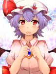 bad_id bat_wings blue_hair blush bust face fang hat hat_ribbon lavender_hair onodera_(ilovehitagi) open_mouth red_eyes remilia_scarlet ribbon short_hair solo tears touhou wings 